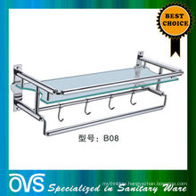 glass and stainless steel bathroom sink shelf:B08